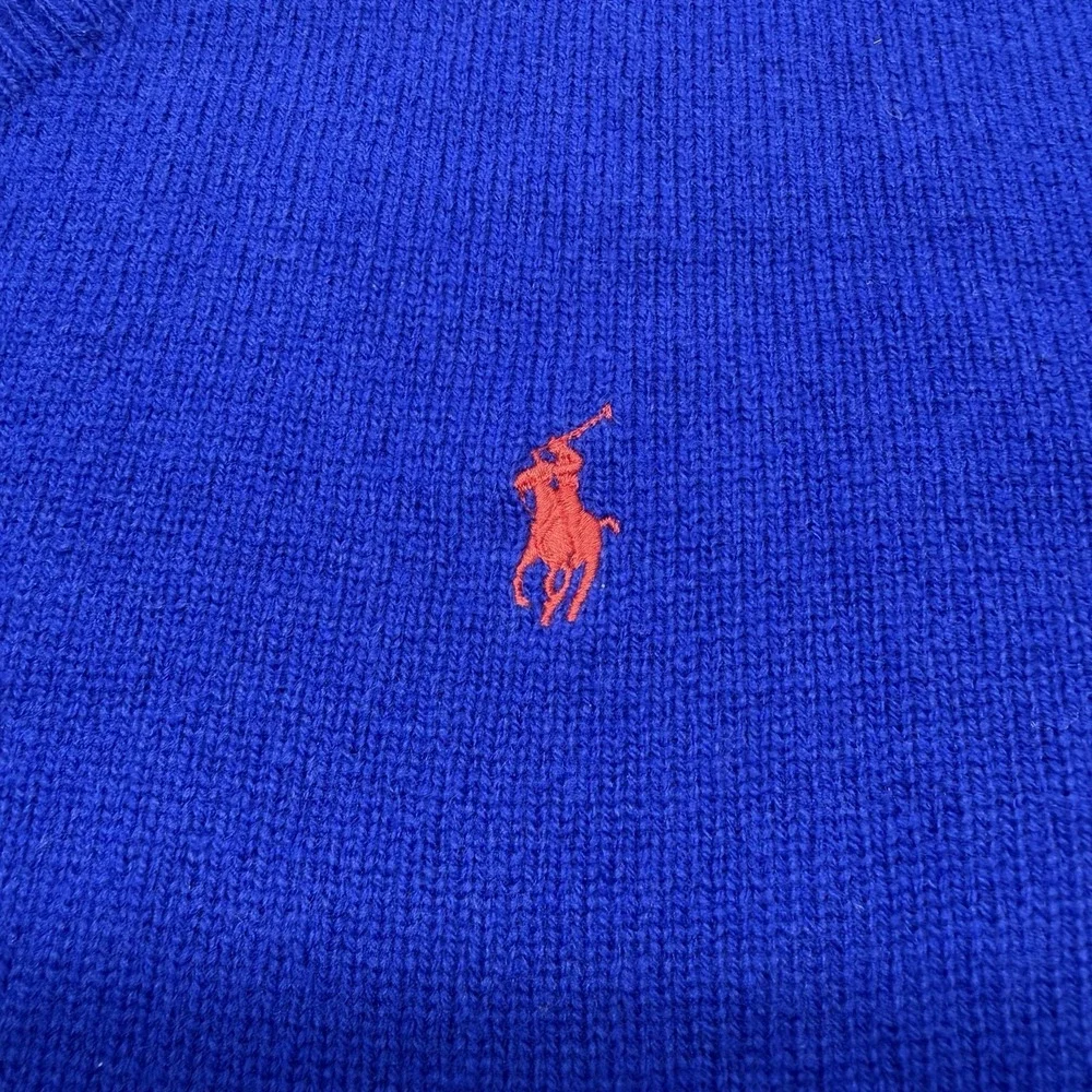 Polo by Ralph Lauren Men's Blue V-Neck 100% Lambs Wool Knit Sweater XL